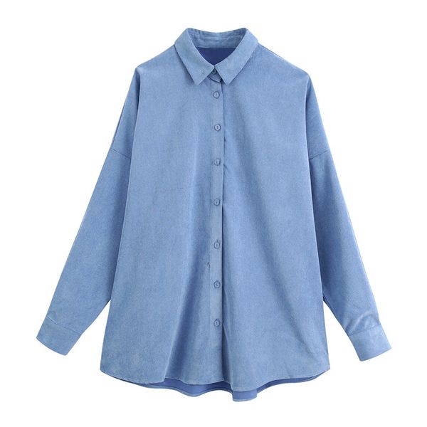 

blsqr blue women loose corduroy shirts fashion ladies blouses casual female asymmetry vintage girls chic 210430, White