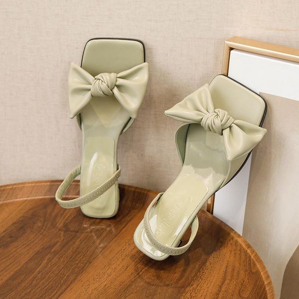 

sandals 2021summer women's shoes one-strap bowknot ins trendy low heel, Black