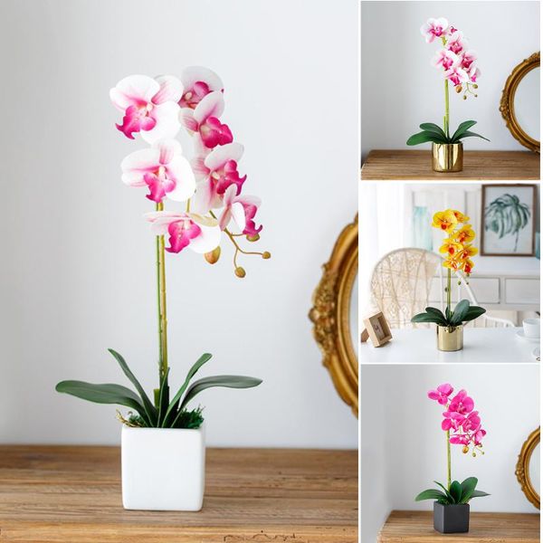 

decorative flowers & wreaths artificial orchids plants with vases phalaenopsis for decoration home office vj-drop