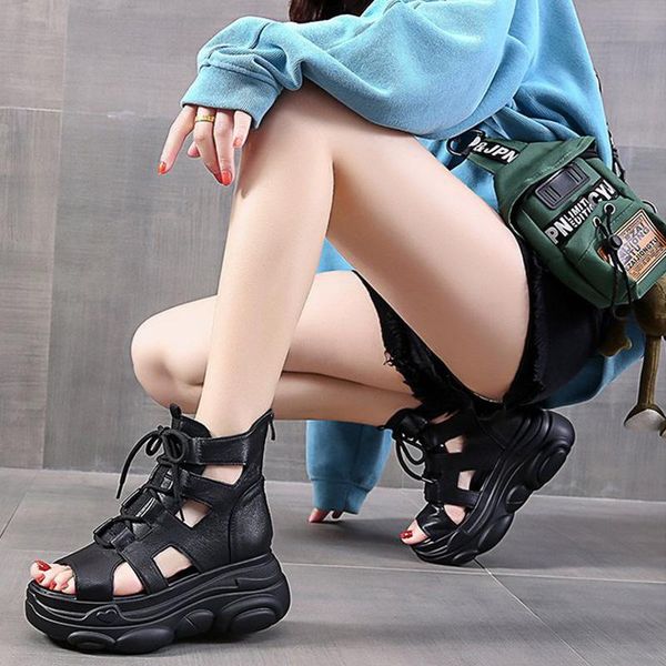 

dress shoes sandals women 2021 summer lace-up fashion casual black sports fish mouth high-roman waterproof platform boots