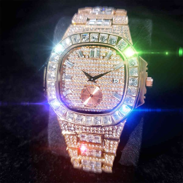 

watches missfox full diamond men big square bezel men's quartz water resistant stainless steel wristwatch man, Slivery;brown