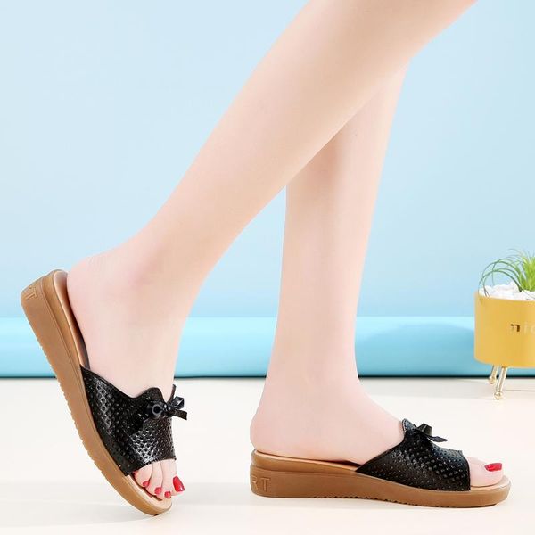 

slippers fashion black oxford shoes for women summer split leather outdoor non-slip wedge sandals slides female walking