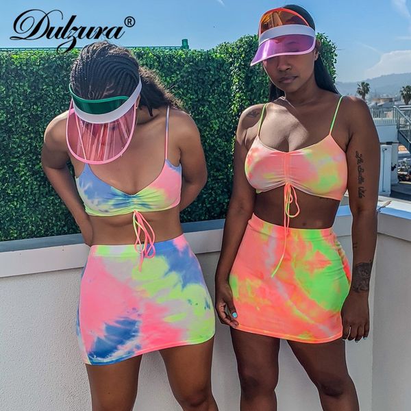 

women's tracksuits dulzura summer women two tie dye skirt set 2 piece streetwear festival clothes tracksuit outfits sportswear, Gray