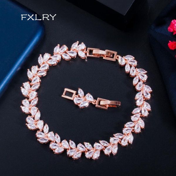 

link, chain fxlry leaf-shape bracelet for women girls wedding banquet white /rose gold cubic zircon fashion jewelry, Black