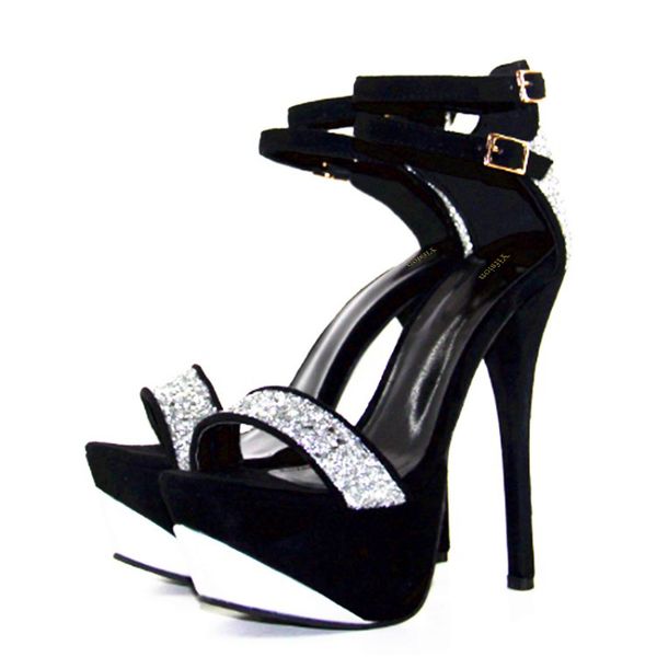 

sandals hello women bling's platform shoes stiletto high heel foot charm us plus size 4-.5. mb5j, Black