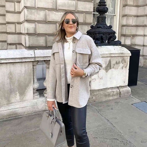 

women jacket lapel collare basic style warm thicked coat fashion high street outfits casual retro pocket blouse streetwear 210521, Black