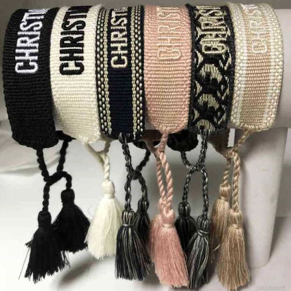 

fashion luxury d brand bracelets famous designer jewelry handmade signature embroidered daisy cotton women men's woven fabric tassel m0, Golden;silver