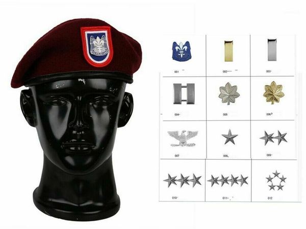 

maroon beret army special forces red wool cap & insignia badge military hat berets, Blue;gray