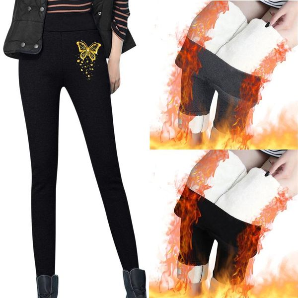 

women's leggings high waist winter thick women warm elastic pants push up trousers tight type fleece cashmere plush pencil #py, Black