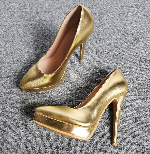

dress shoes pointed toe metallic colors thin high heel pumps silver gold platform fashion ladies arrival stiletto, Black