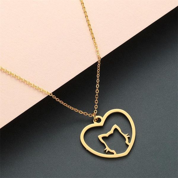 

fashion simple heart cat shape necklaces trend sweet cute charm women pendant necklace party jewelry, Silver
