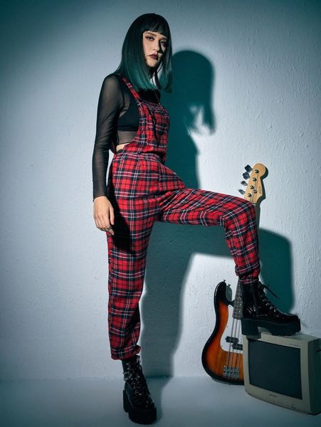 

romwe plaid button overall jumpsuit z6zb#, White