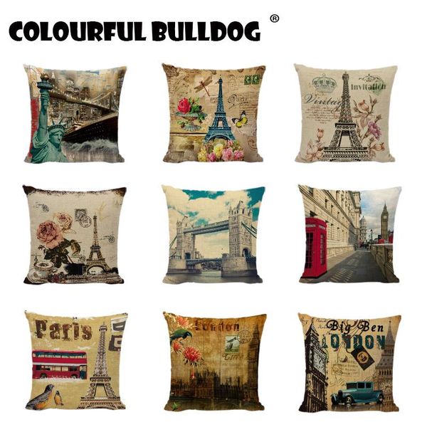 

vintage statue of liberty throw cushion covers paris tower leaning pisa big ben printed home decor garden pillow cases cushion/decorative