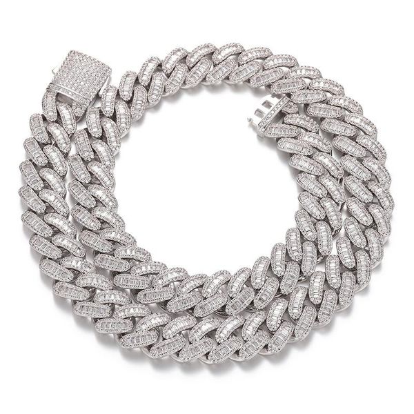 

chains hip hop claw setting 5a+ cz stone bling out 16mm solid round cuban miami link chain necklace for men rapper jewelry gift, Silver