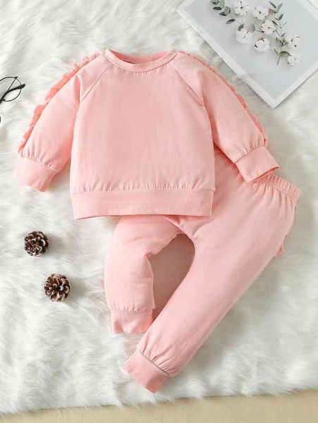 

baby frilled raglan sleeve sweatshirt & sweatpants she, White