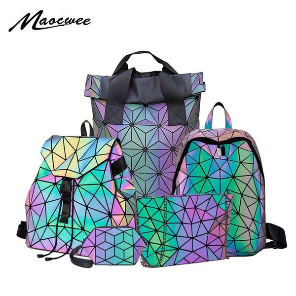 

backpack couple luminous folding set fashion chain bag and colorful clutch rhombus college style personality women