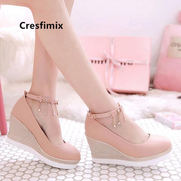 

cresfimix women fashion pink height increased high heel shoes lady casual white pu leather female autumn heels c5453 dress, Black