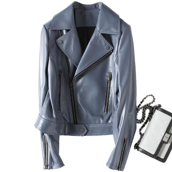 

women's leather & faux real sheepskin suede jacket coat spring autumn women moto suit outerwear lf2076, Black