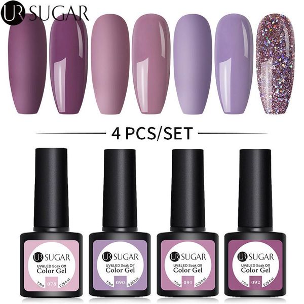 

4/6pcs gel polish set purple glitter varnish soak off uv led semi permanent all for manicure nail art kit, Red;pink