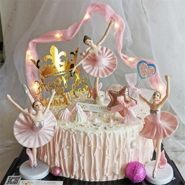 

party decoration 3pcs birthday cake ballet girl white/pink three-piece creative baking supplies baby shower decorations