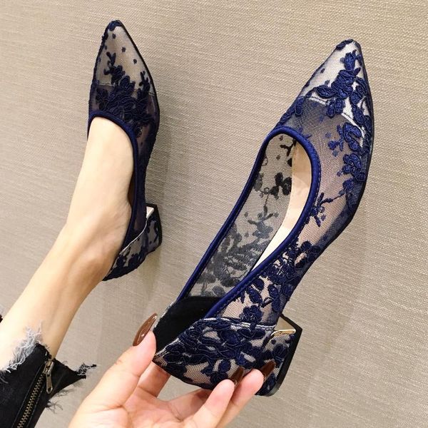 

dress shoes 2021 summer women's pumps pointed toe breathable lace woman high heels ladies work party single footwear black