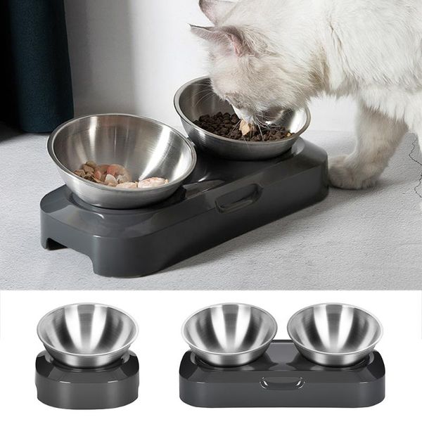 

non-slip cat bowls double with raised stand pet and water for cats dogs feeder adjustable bowl supplies & feeders