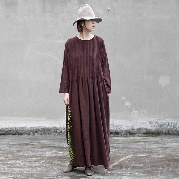 

johnature retro fashion pockets o-neck solid color plus size dress autumn loose comfortable long sleeve women dresses 210521, Black;gray