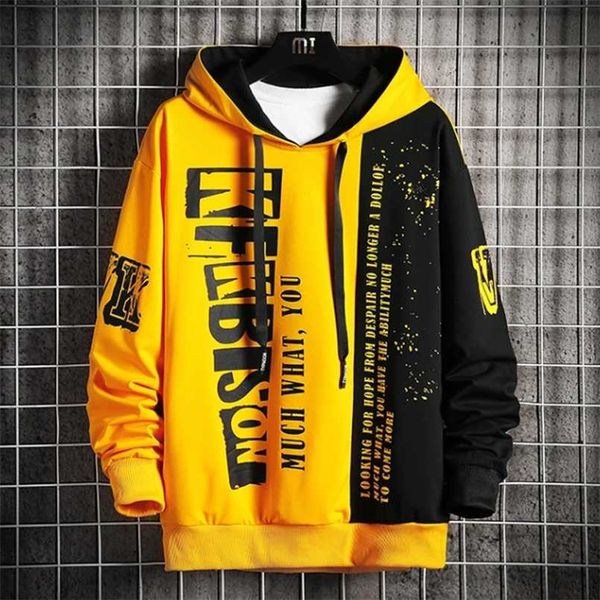 

autumn men's sweatshirt casual hip hop streetwear loose hoodies men fashion personality letter printed hoodie patchwork 211014, Black