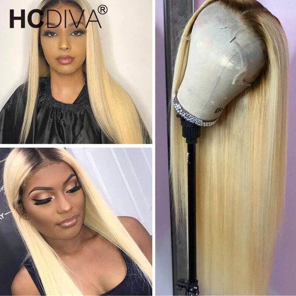 

lace wigs 1b/613 ombre blonde part human hair 150% glueless 1b 613 brazilian straight transparent middlewigs baby remy, Black;brown