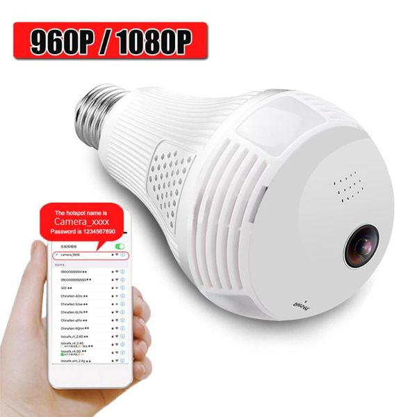 

360° led light 960p 1080p wireless panoramic home security wifi cctv fisheye camera bulb lamp ip two ways audio cameras