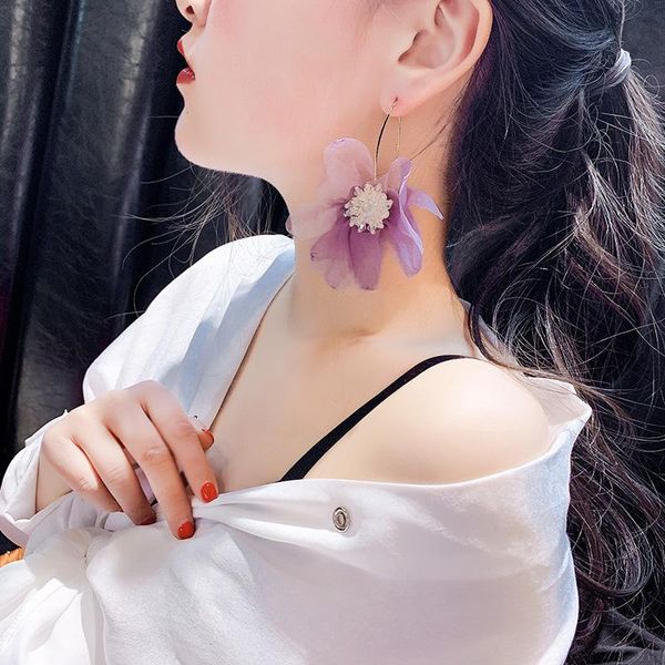 

dangle & chandelier sell fashion jewelry headgear hyperbole bud silk big flower earring elegant long paragraph crystal for women gift, Silver