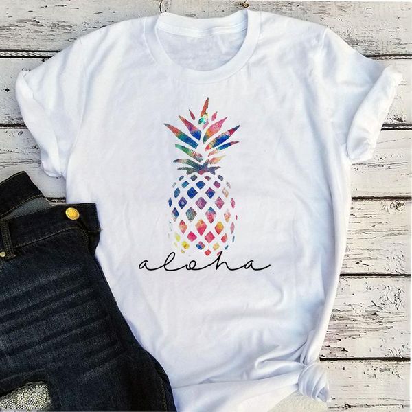 

pineapple summer tshirt women beach vacation fashion clothing oversized t shirt graphic tee harajuku retro women's t-shirt, White