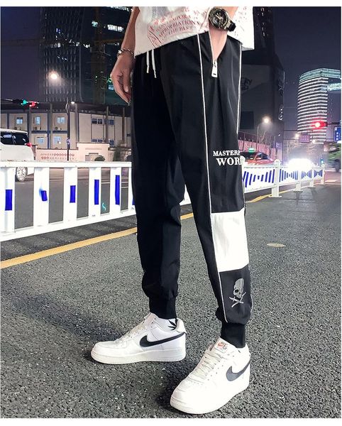 

style japanese jogging track pants hip hop street clothing pocket overalls men's fashion reflective trousers, Black