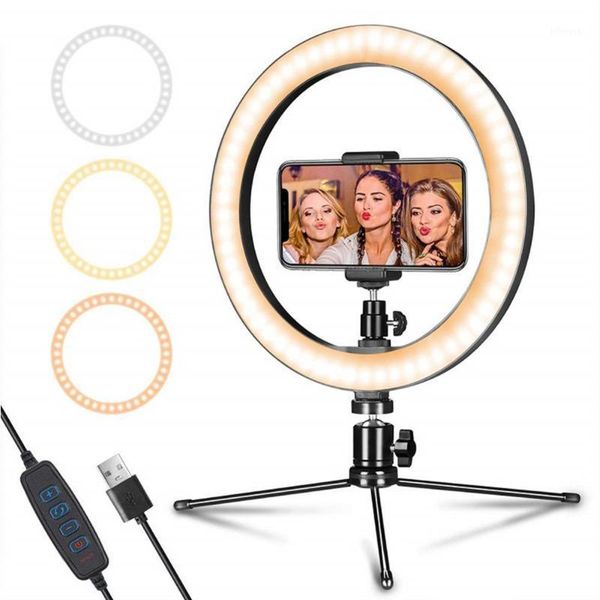 

6/10 inch led ring light with tripod stand phone holder makeup lamp for youtube video pography camera fill light1