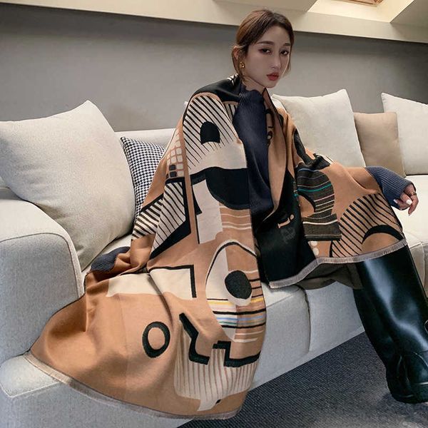 

fashion korean version versatile cartoon long shawl 2021 winter scarf thickened warm imitation cashmere scarf, Blue;gray