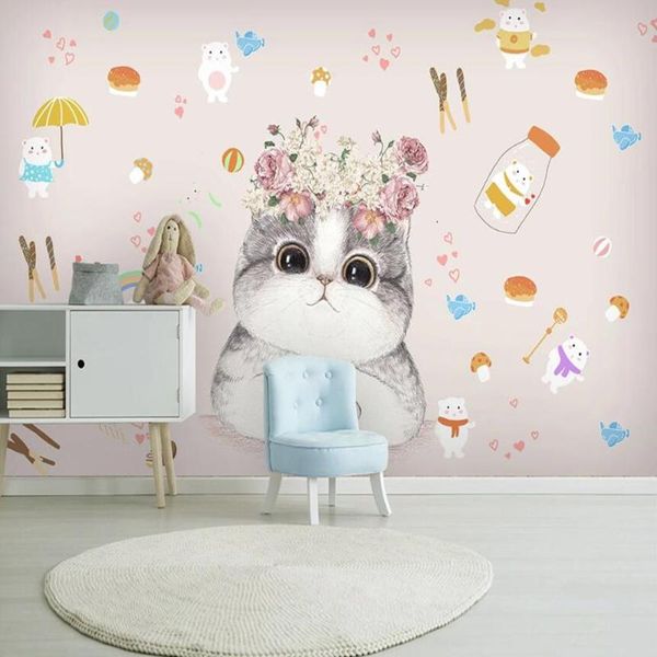 

wallpapers milofi custom large wallpaper mural 3d simple cartoon kitten flower background