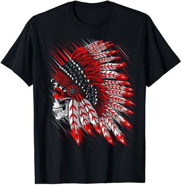 

indian chief skull native comanche american t-shirt size s-5xl, White;black