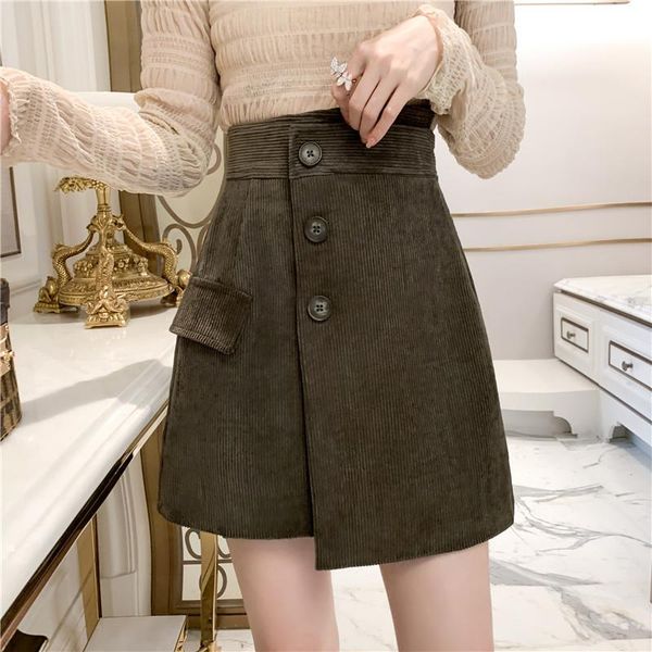 

skirts qiu dong female 2021 irregular a word skirt of tall waist show thin corduroy package buttocks short, Black