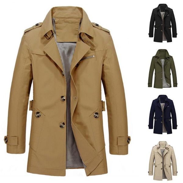 

men's trench coats men coat solid color turn-down collar windbreaker single-breasted autumn jacket outwear, Tan;black