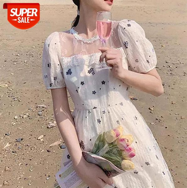 

net red literary retro hollow mesh stitching flower and disc romantic dress a-line skirt female #l266, Black;gray