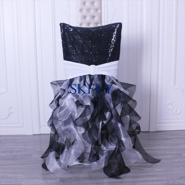 

chair covers ch009b black sequin skfly beautiful wedding and white ruffled curly willow organza cover with spandex band