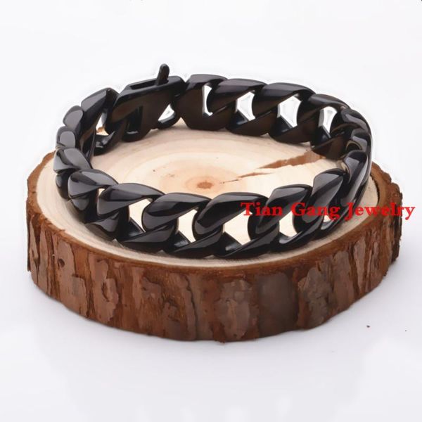 

mens chain boys cuban curb link bracelet fashion 316l stainless steel black tone wholesale jewelry link,