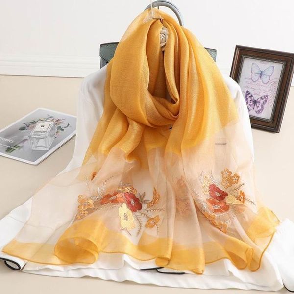 

ladies elegant floral embroidery silk scarves women and wool blended scarf spring autumn all-match shawl wholesale 8 colors, Blue;gray