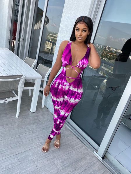 Jumpsuits Mulheres Macacão BANDAGE TIE TIMA OCOWOURE SEXY SEXY profundo decote V-Womens Jumpsuit Fitness Sem mangas Push Up Bodycon Party Club