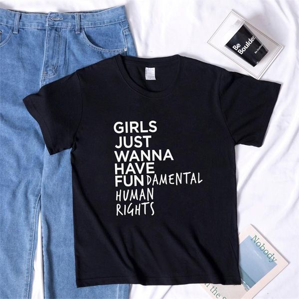 

women's t-shirt f17 girls just wanna have fundamental human rights letter print t shirt women short sleeve summer tee, White