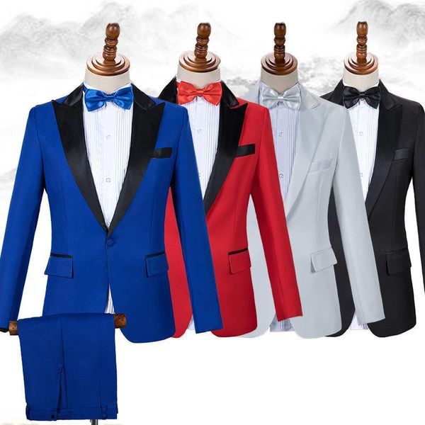 

men style harmonia collar performance suit studio host stage chorus formal dress two pieces men's suits & blazers, White;black