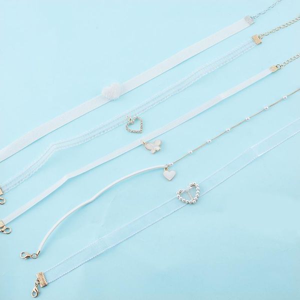 

chokers cute white lace necklaces for women girl boho heart charms chian jewelry, Golden;silver