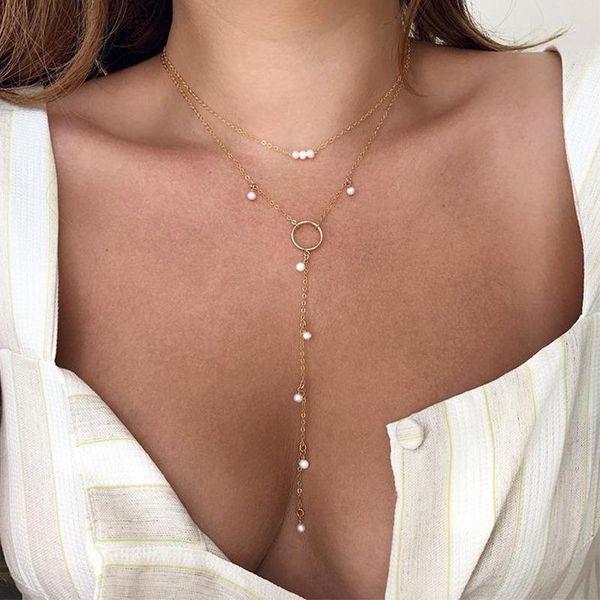 

pendant necklaces charming women's long tassel necklace bohemia double layer pearl geometric choker accessories elegant party jewelry, Silver
