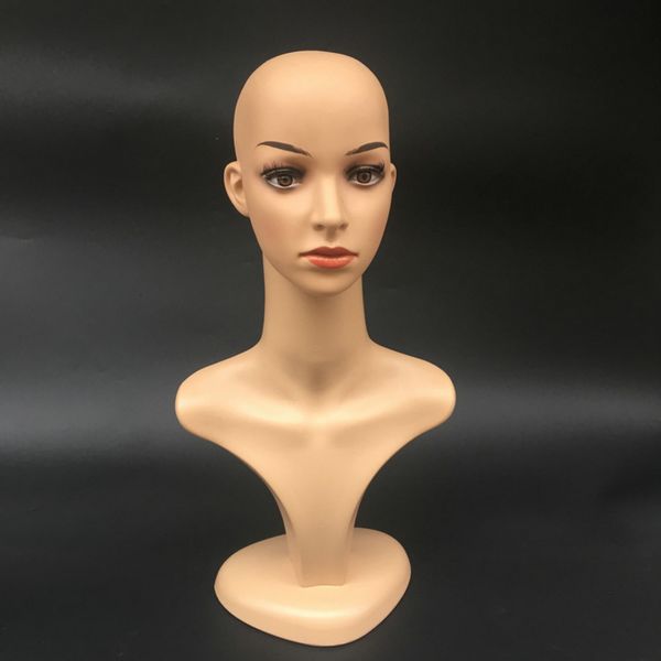 

length plastic wig half necklace display props female head model, Black