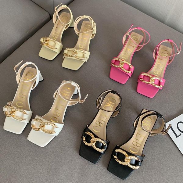 

summer ins one word with metal button high heels open toe sandals lady external wear roman style prom shoes, Black